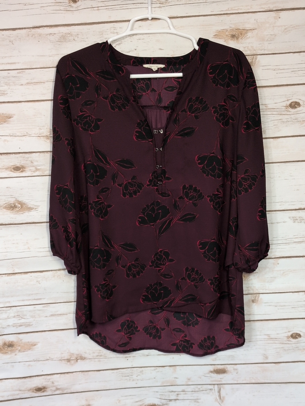Maurices Women's Floral V-Neck 3/4 Sleeve Blouse - Plum